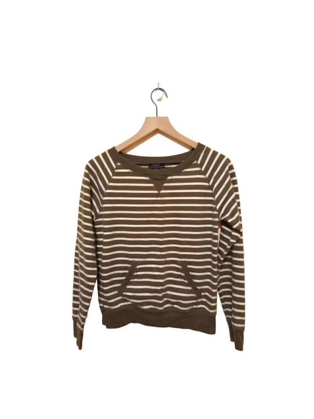 CHAPS Denim Olive Green Striped Long Raglan Sleeve Sweatshirt Sz S